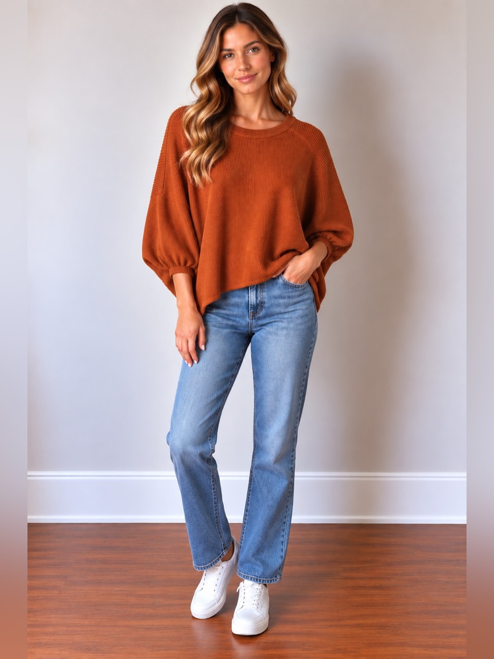 Anthropologie Ribbed Poncho Sweater in Burnt Orange